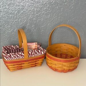 Longaberger Red Accent Weaving Round basket with handle & sweet treats basket